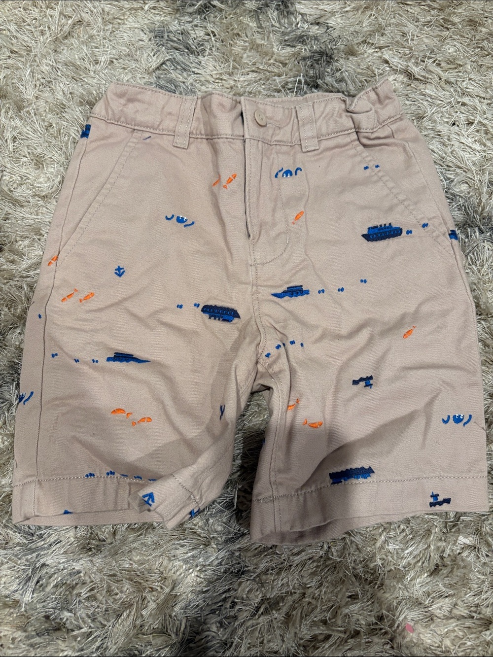Hanna Andersson Beige Shorts with Blue & Orange Embroidery